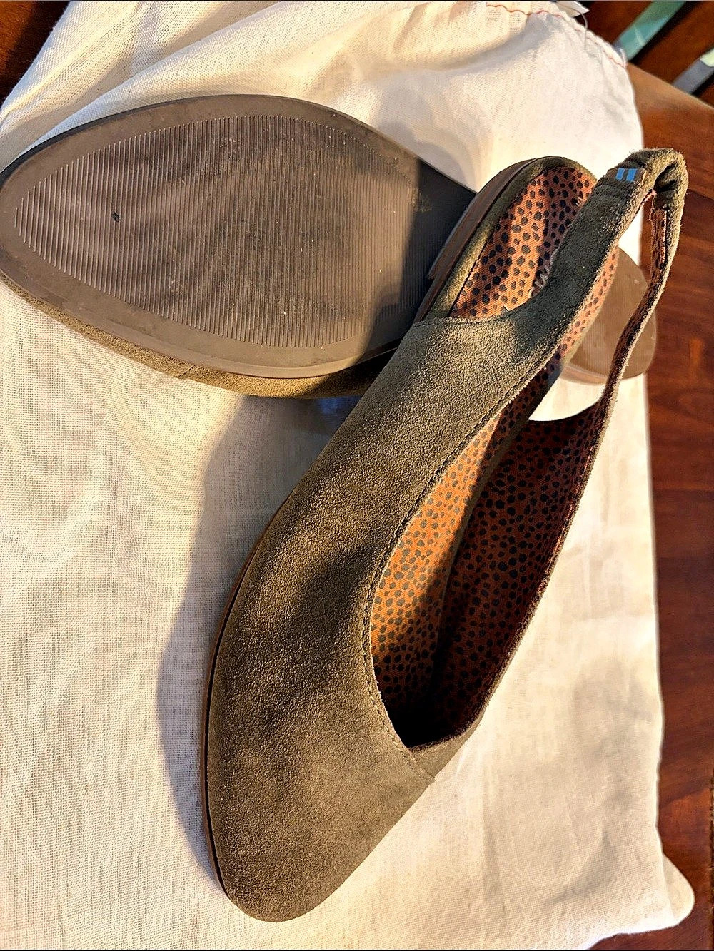 TOMS Olive Suede Slingback Flats